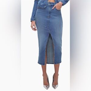 Good American Stretchy Denim Jean Long Front Slit Maxi Skirt Women’s Size 8 29